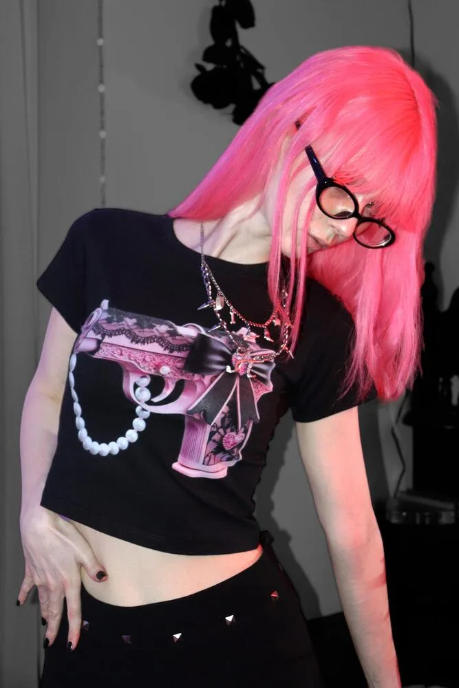 MADROSE Deco Gun Crop T-shirt (Black) · 5