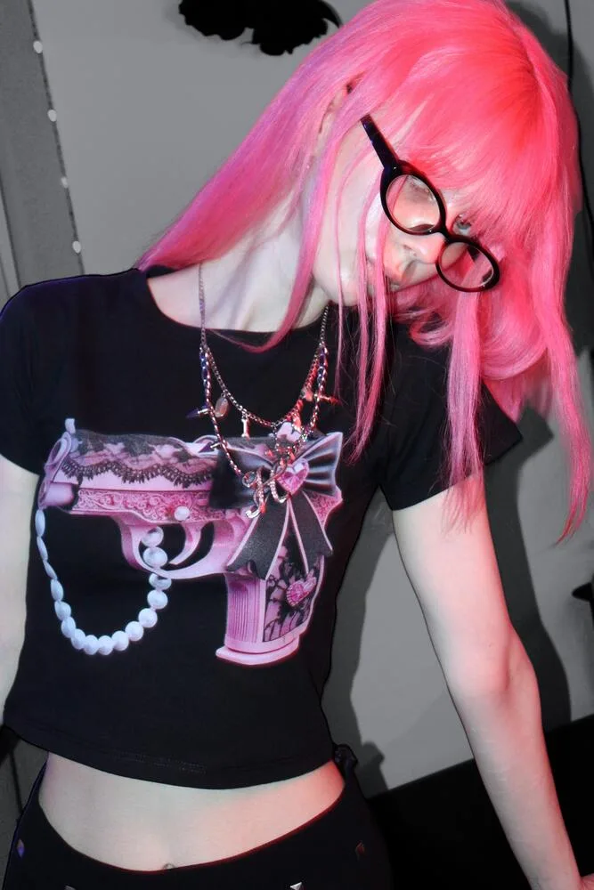 MADROSE Deco Gun Crop T-shirt (Black) · 2