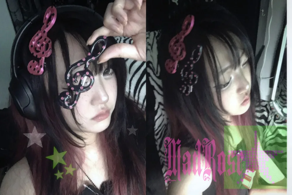 Black & Hot Pink Treble Clef Hair Pin Set · 5