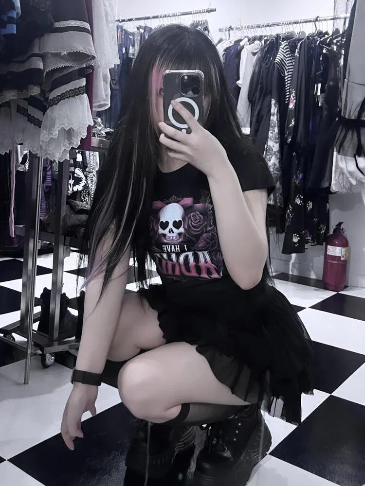 I Have ADHD Crop T-shirt (Black) · 3
