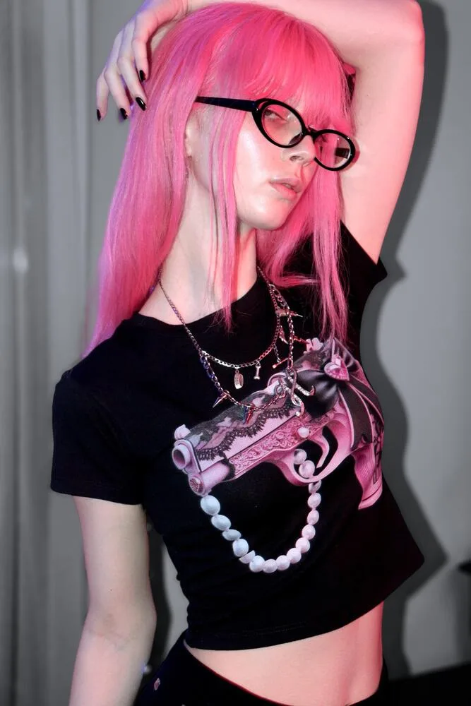 MADROSE Deco Gun Crop T-shirt (Black) · 4